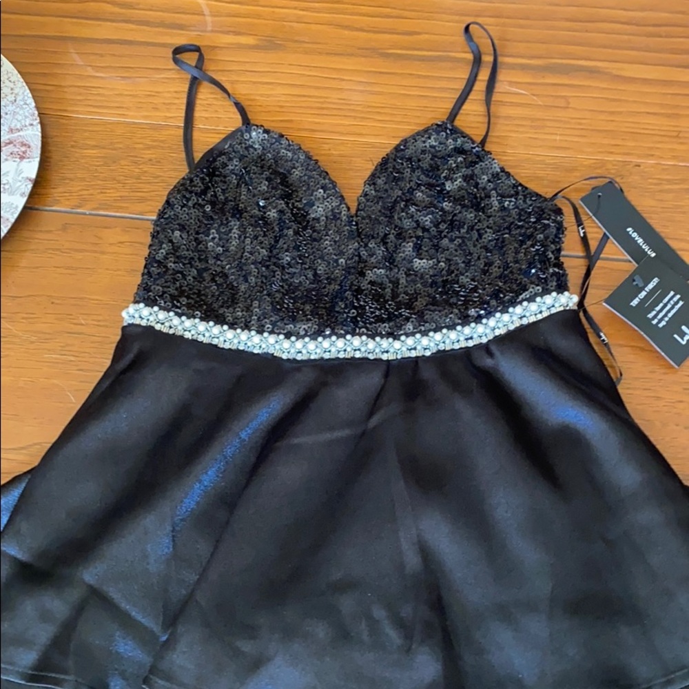 lulus black silky dress xs